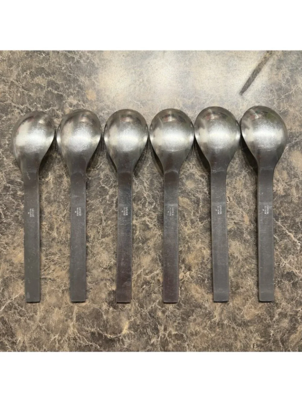 6 Dansk Thebe Stainless Place Oval Soup Spoons Japan Satin Ribbed Flatware